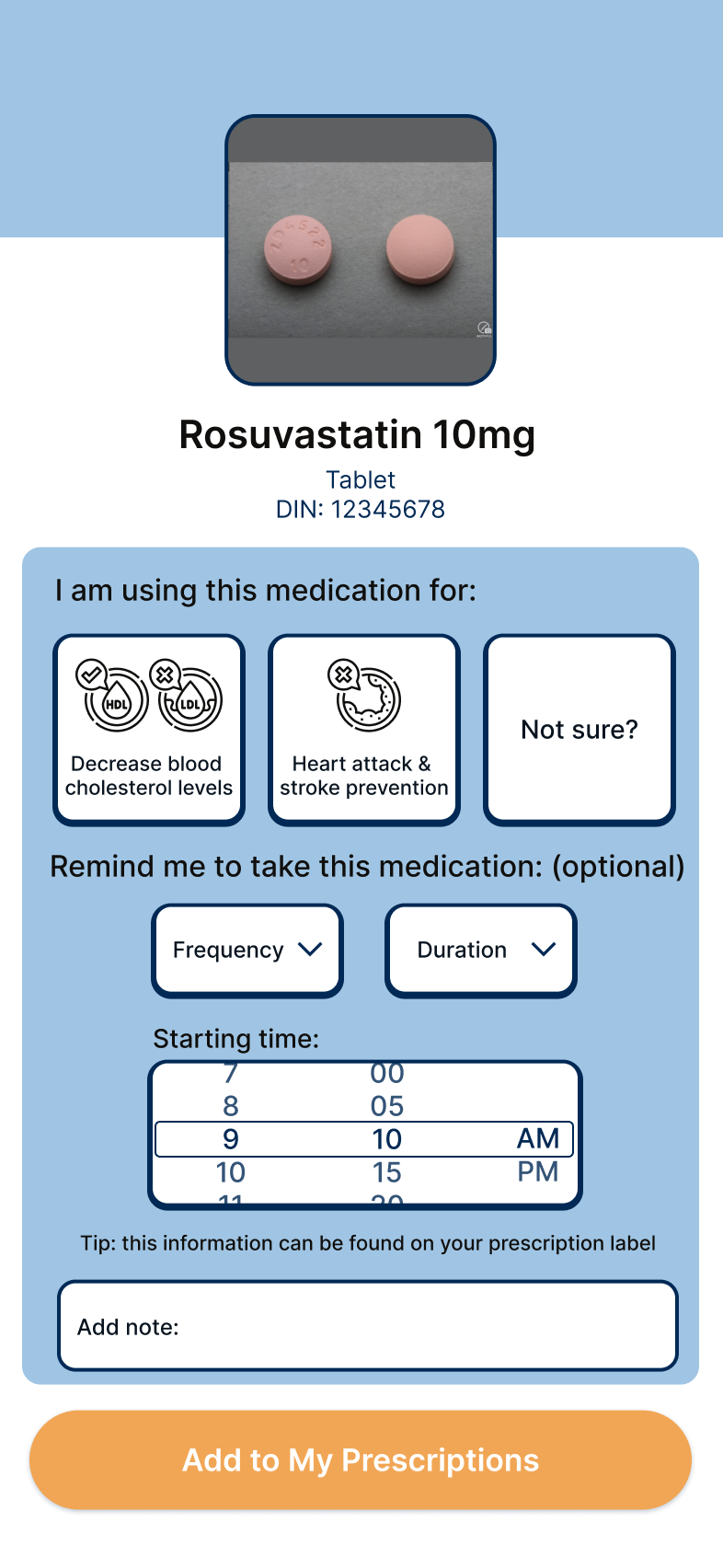 PharmaMate platform- Medication customization page